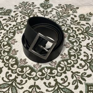 Sleek Black Leather Belt with Silver Buckle